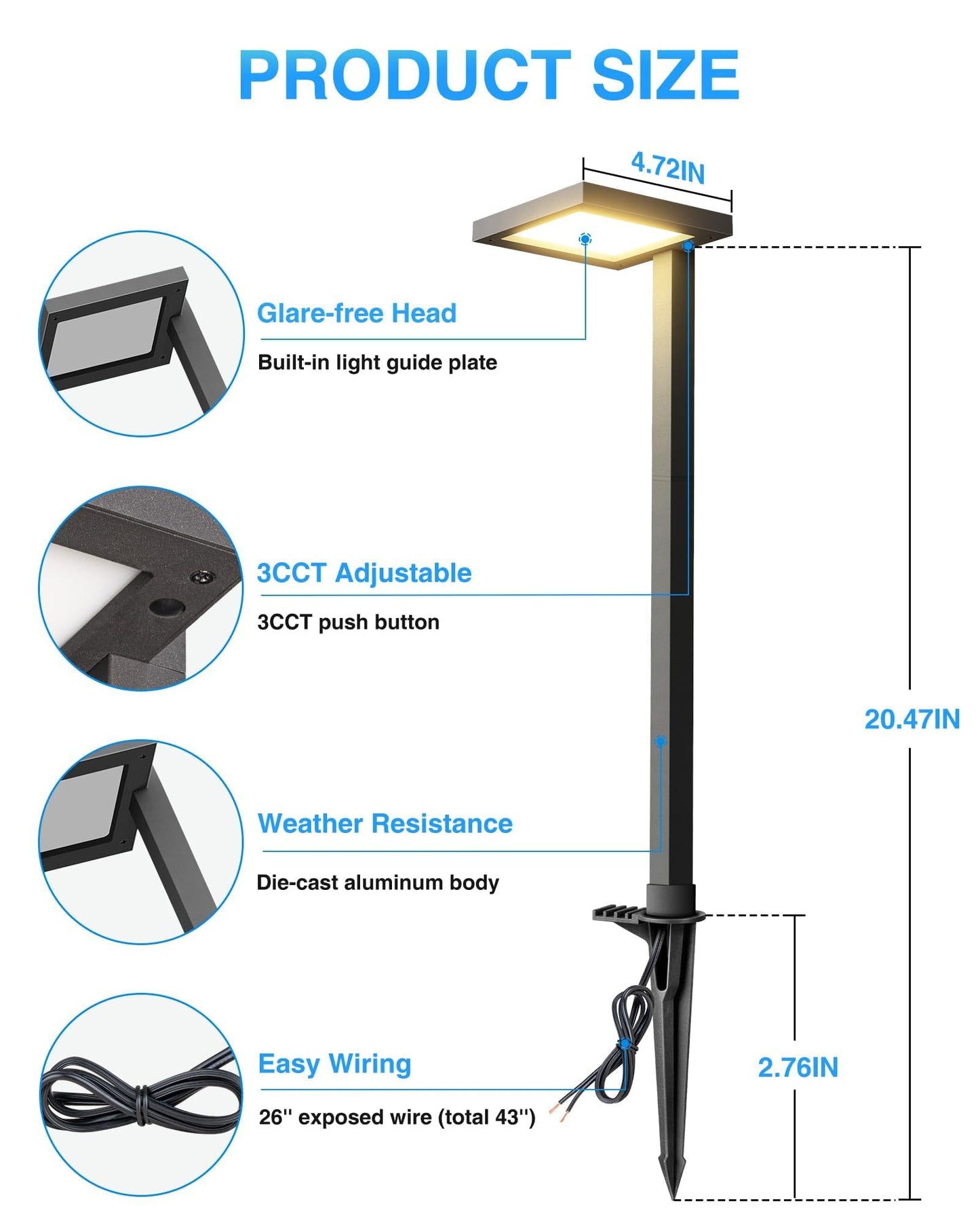 SUNVIE 3CCT Low Voltage Pathway Lights Wired Pathway Lights Outdoor 5W 3000K Anti Glare LED Low Voltage Landscape Lighting Waterproof Landscape Path Lights for Walkway Backyard Garden Patio, 4 Pack