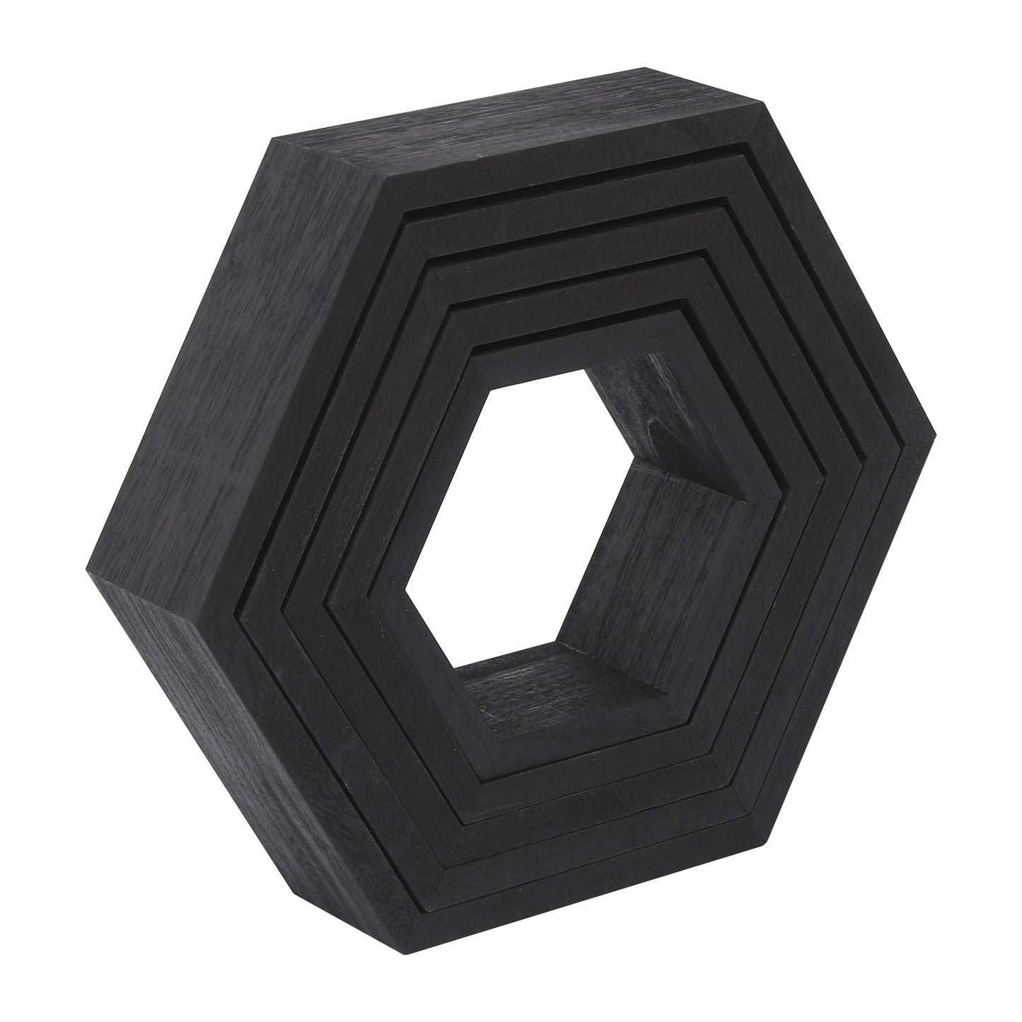 WONFUlity Hexagon Floating Shelves Honeycomb Shelves Wall Mounted Wood Farmhouse Storage Wall Shelf for Bathroom, Kitchen, Bedroom, Living Room,Driftwood Finish Decor, Black