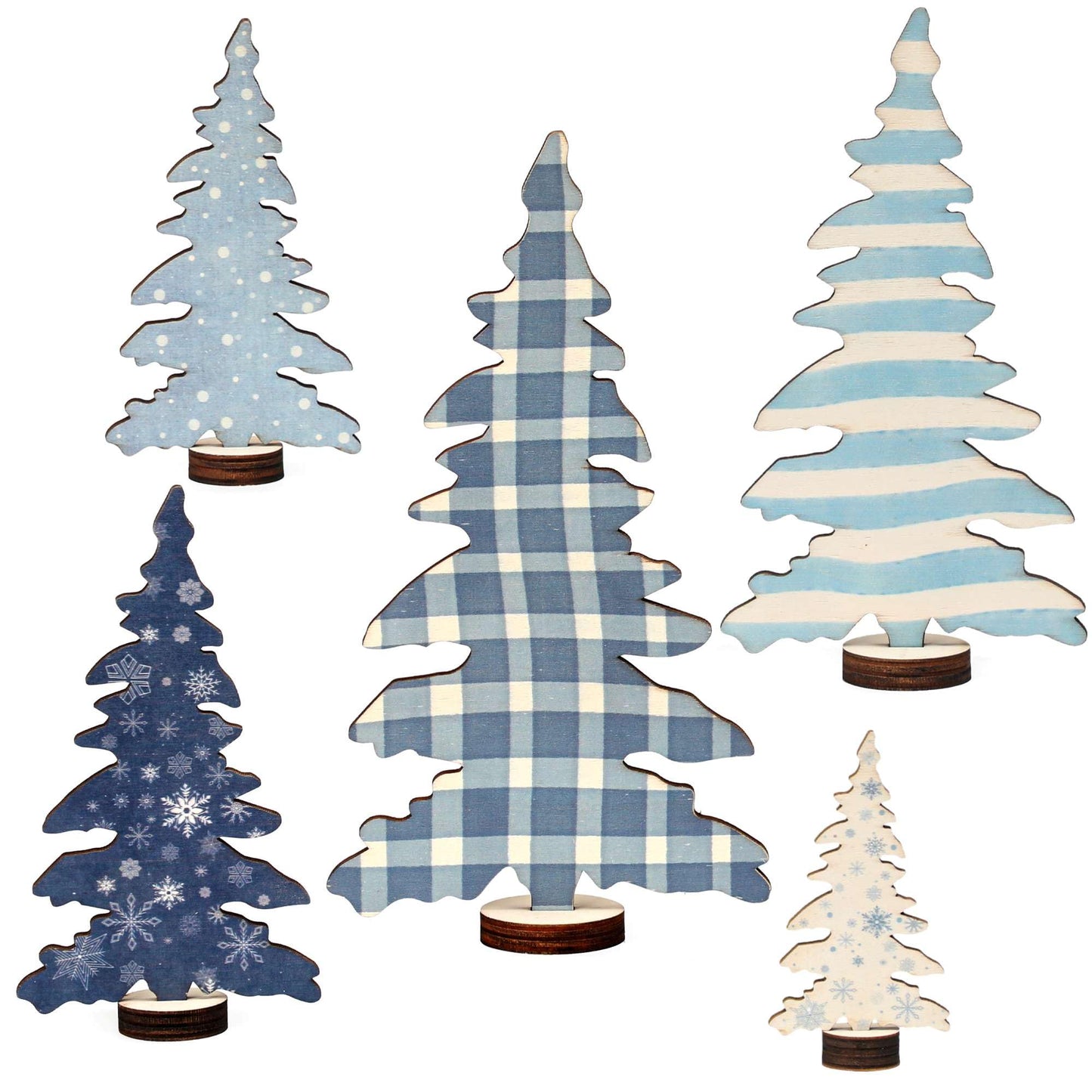 5 Pcs Wooden Christmas Tree Tabletop Decorations, Winter Tiered Tray Decor for Table Shelf Mantel Office, Small Christmas Tree for Farmhouse Table Decor