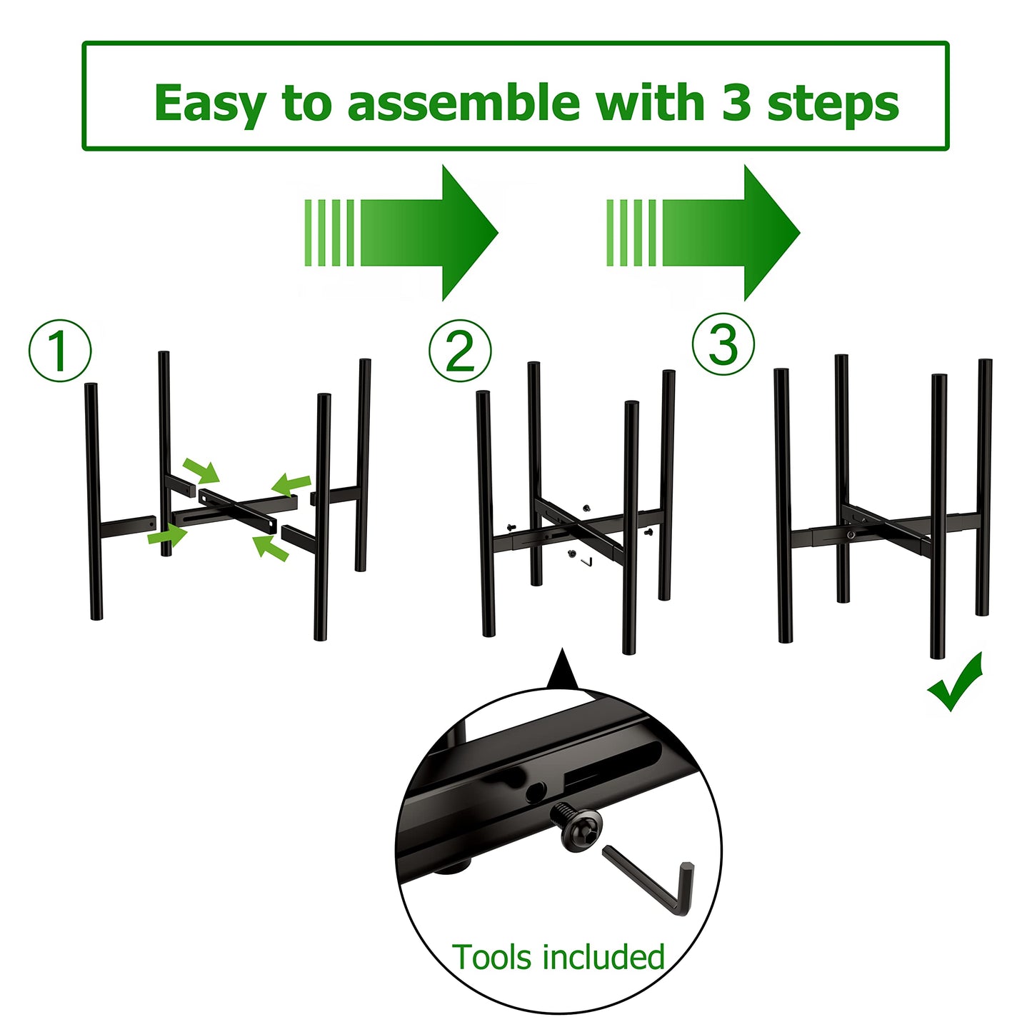 EKNITEY Adjustable Plant Pot Stand: Indoor Outdoor Modern Flower Holder Metal Plant Rack Organizer Planter Stand for Garden Patio Corner Bathroom Living Room Balcony Home Office (Black)