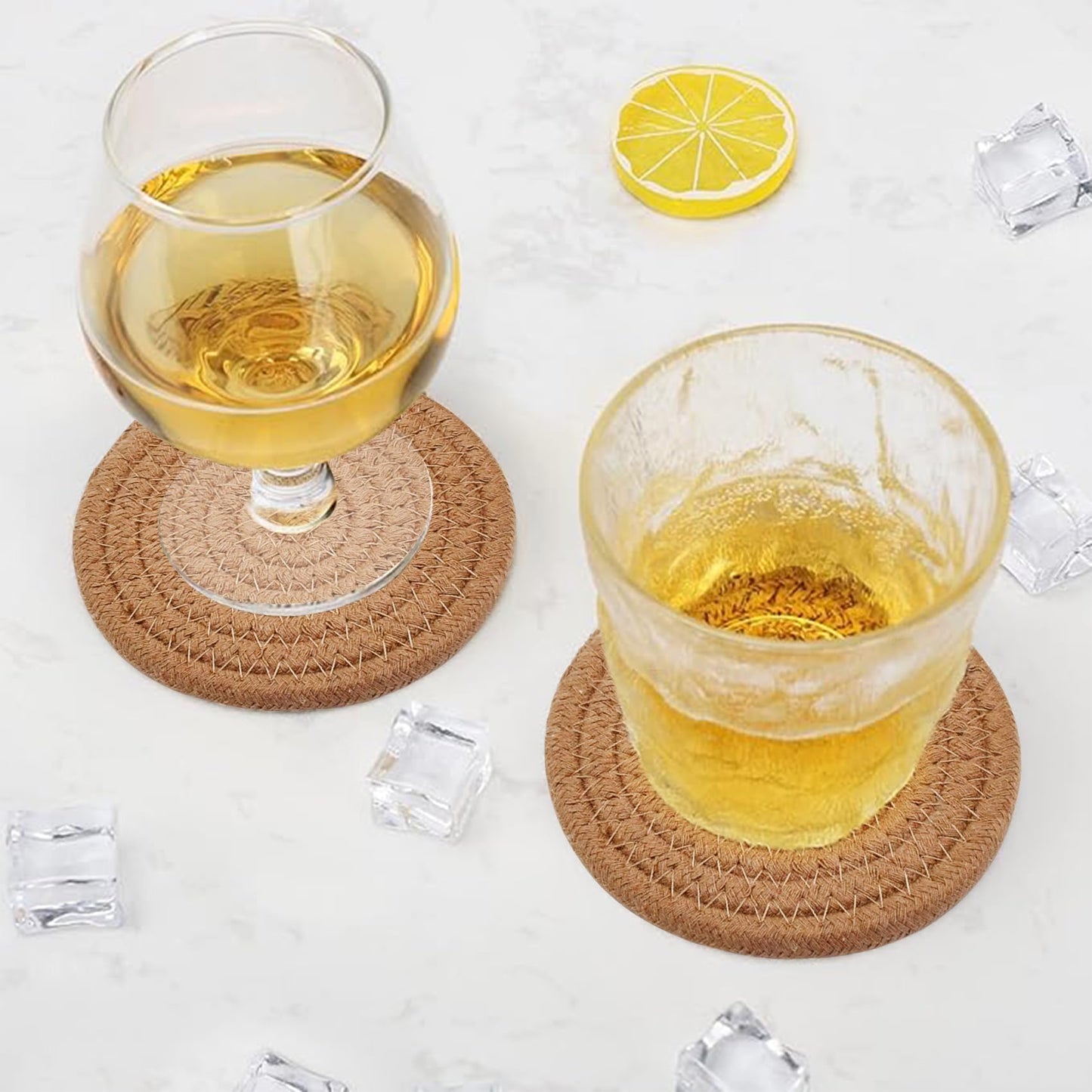 ABenkle Woven Coasters for Drinks Set of 6, Boho Absorbent Drinking Coaster, 4.3 Inch - Perfect Housewarming Gift, Home Decor, Bar Essentials for Coffee Table