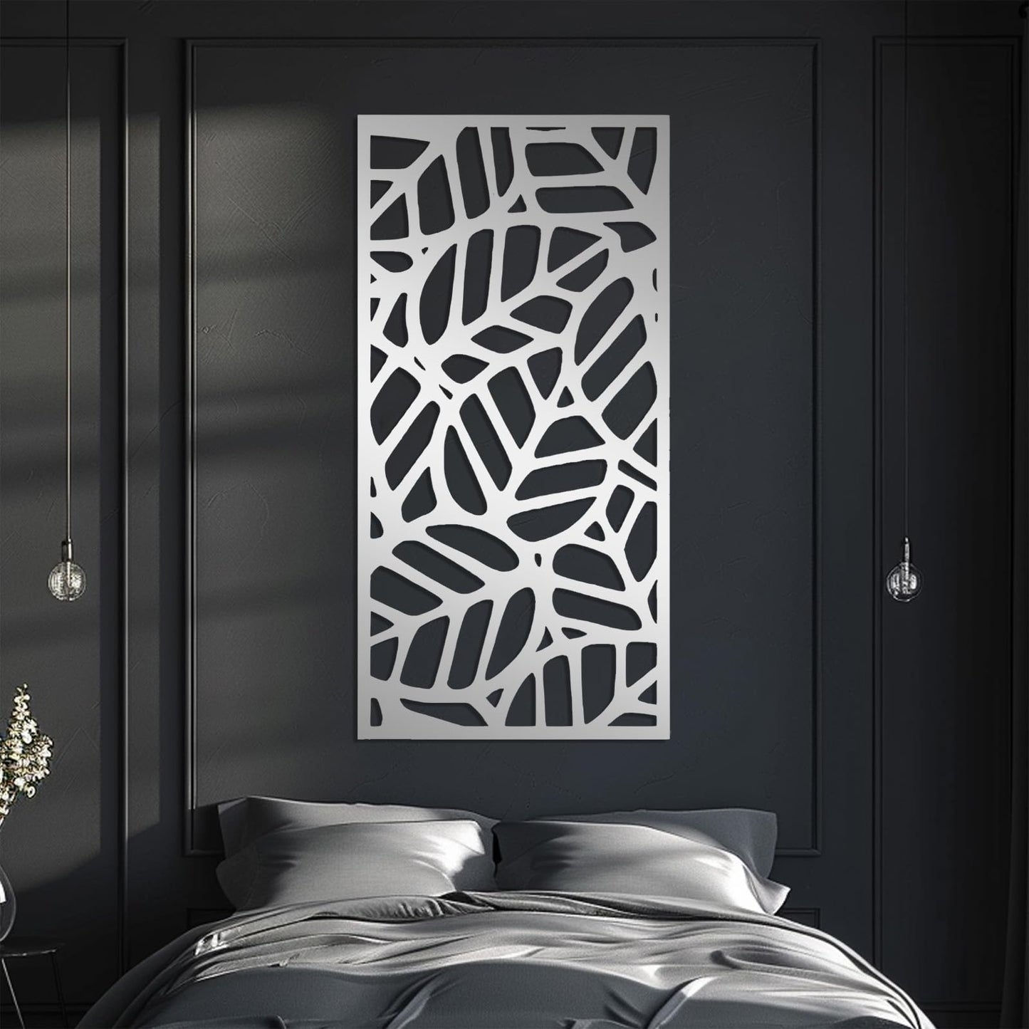 Metal Palm Leaf Wall Decor, Metal Leaves Wall Art, Tropical Leaf Wall Art, Minimalist Wall Art, Modern Leaves Wall Art, Plant Wall Decorations for Living Room, Bedroom (White, 24"x12"/60x30cm)