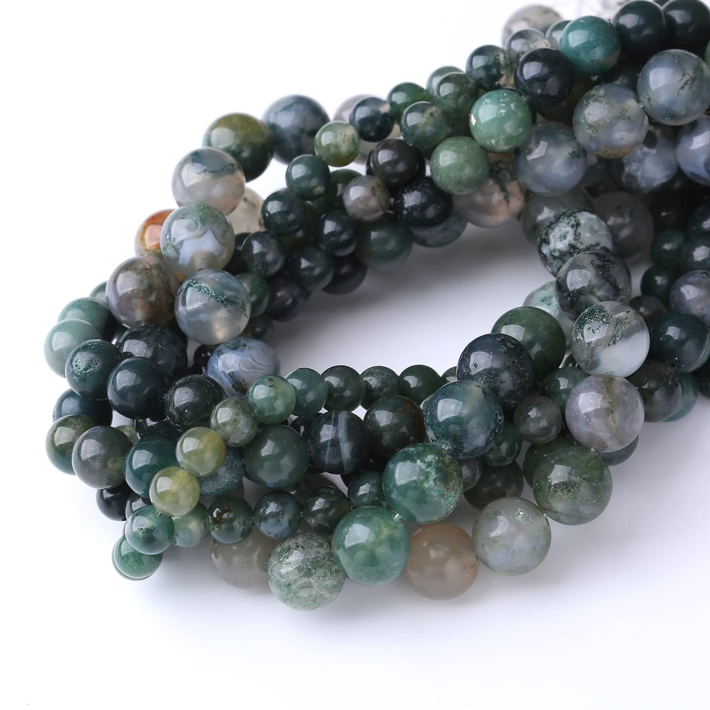 45PCS 8MM Natural Moss Agate Stone Beads Energy Healing Beads for DIY Jewelry Bracelet Necklace Making for Jewelry Making15Inch