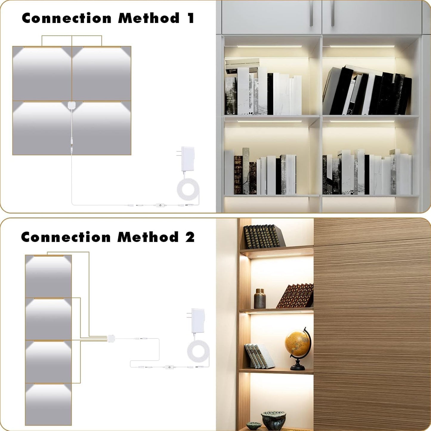 JUSJUBR Black LED Shelf Lights, Display Cabinet Lights with Memory Function, 4 Pack x12 Inch Display Lights for Shelves, LED Lights for Display Cases/Pantry/Closet, Natural White 4000K