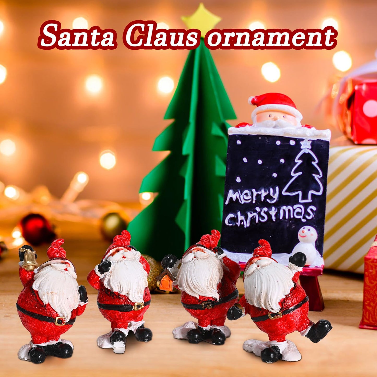 4 PCS Santa Claus Christmas Figurines, Mini Statue Ornaments Christmas Miniature Ornament Resin Santa Figurines for Xmas Tabletop Decoration Party Supplies (Santa Claus Set)