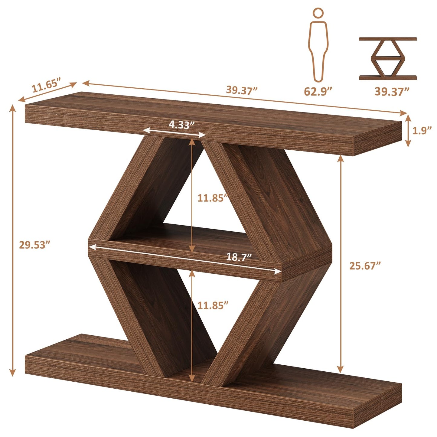 39.4-Inch Farmhouse Console Table for Entryway, Wood Behind Couch Table with Storage Shelves, Rectangular Sofa Table, Narrow Entryway Table for Entrance, Hallway, Foyer, Living Room, Entry Way Table