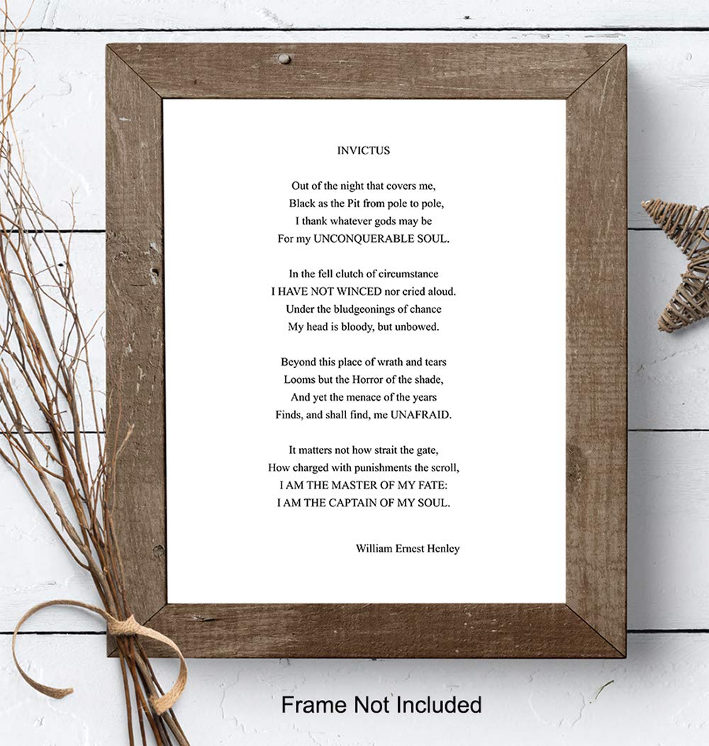 Invictus Poem Wall Art Print Typography - 8x10 Unframed Photo - Makes a Great Gift for Home Decor - Motivational and Inspirational