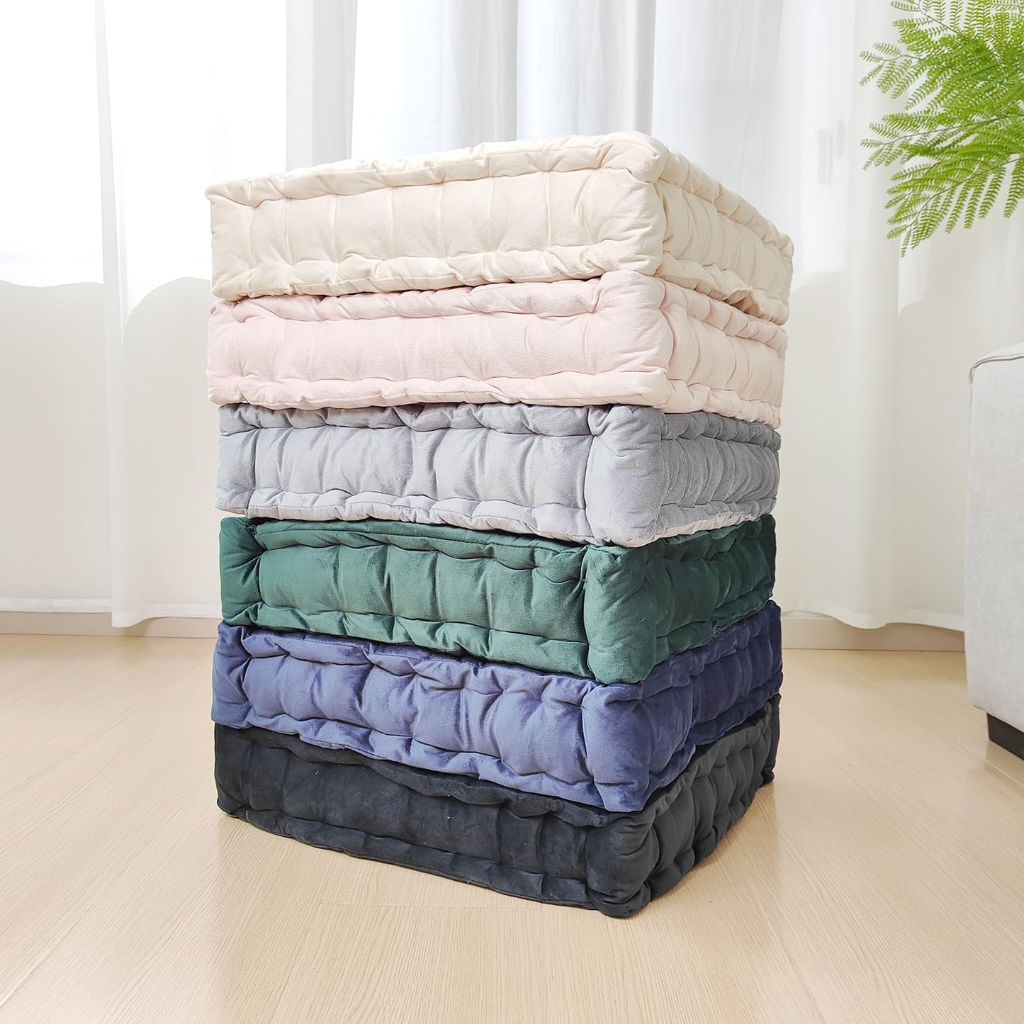 RuzRhyth Square Floor Pillows, Large Floor Cushion for Adults Kids, Meditation Floor Pillow Seating Cushion with Shredded Memory Foam and Silk Wadding, 20"x20"x5" Dark Green