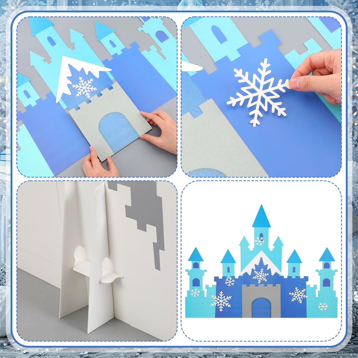 Harloon 19.7 x 23.6 Inch Snowflake Castle Table Centerpiece Glitter Winter Themed Party Table Decorations for Princess Snowflake Themed Winter Birthday Party Supplies