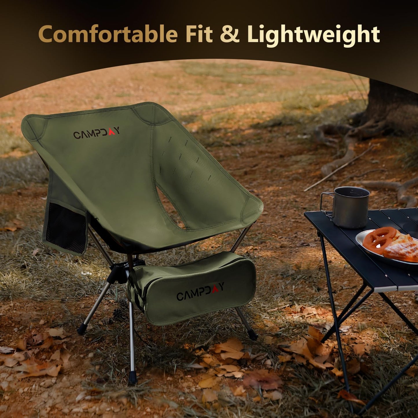 Campday Camping Chair Backpacking Portable Hiking Ultralight Small Lightweight Folding Chair for Outdoor Camp Beach Picnic Concert, Supports 330lbs (Green,1PCS)