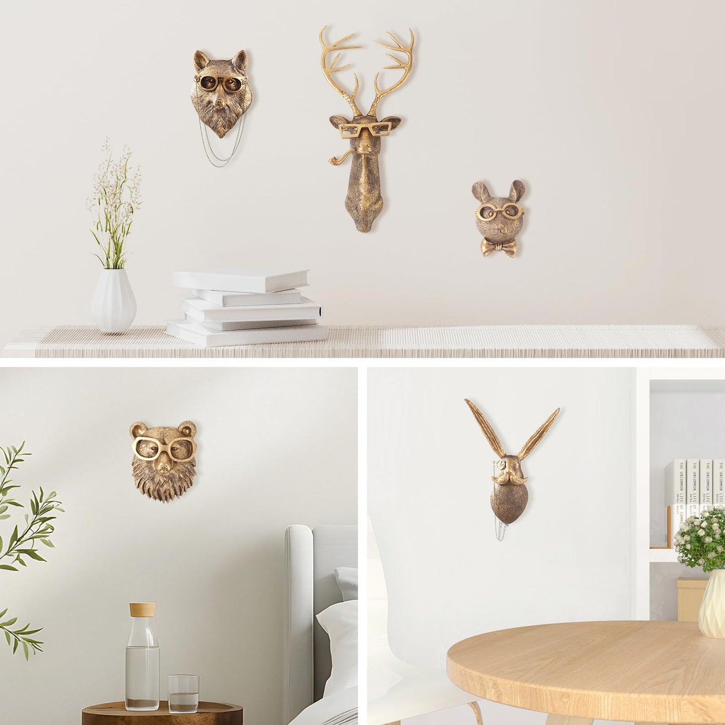 UITWMKTG Gold Animal Head Wall Decor Wall Sculpture Home Decor Statue for Living Room Office Bedroom Modern Decor for Men Women Rabbit