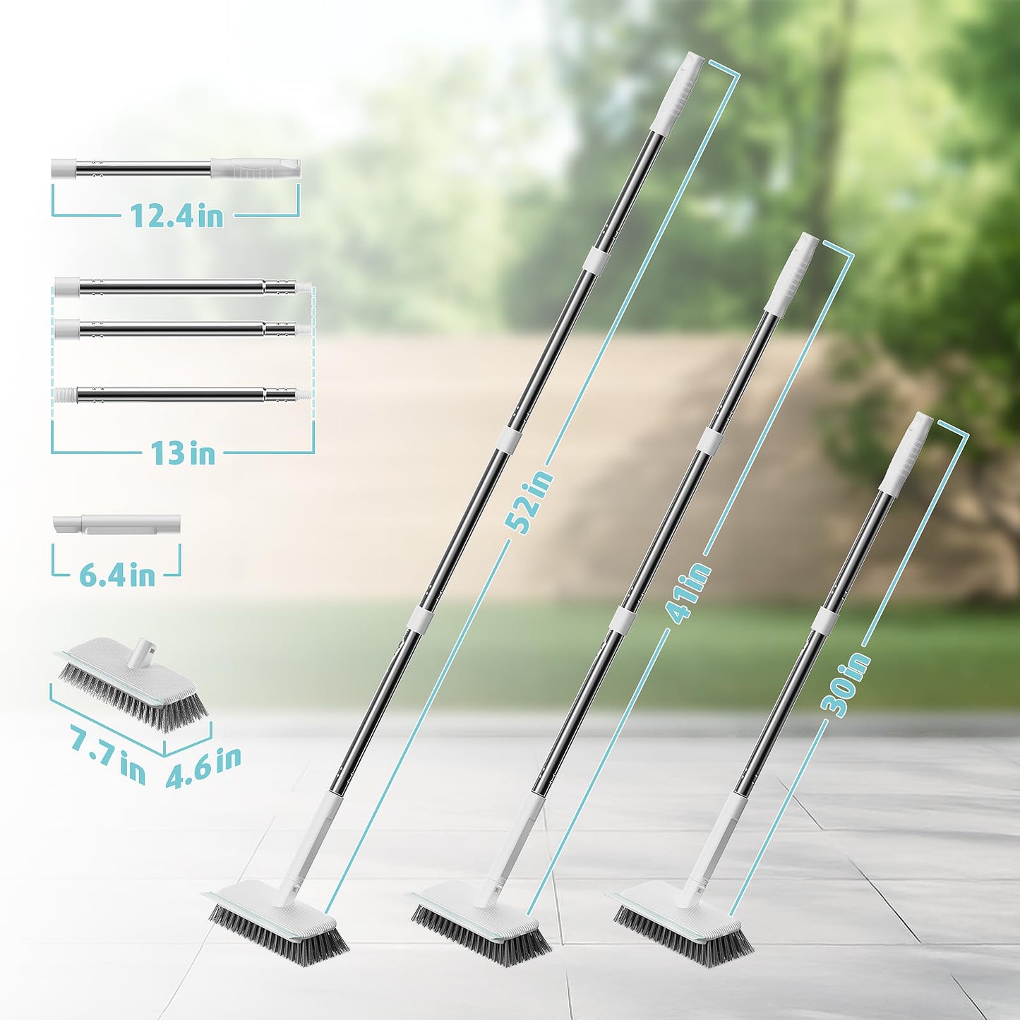 Floor Scrubber, Stainless Steel Wire Scrub Brush with Long Handle, Sturdy, Durable, and Corrosion-Resistant, Outdoor Surface Cleaning for Concrete Patios, Deck, Garden, Garage