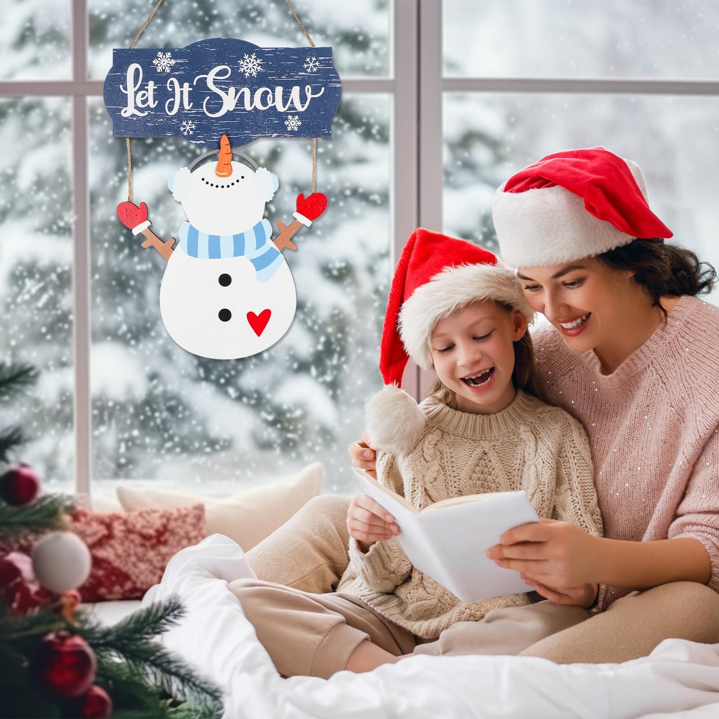 Winter Snowman Sign Decorations, Wooden Let It Snow Snowman Door Sign, Winter Decor for Door Wall Christmas Holiday Home Office School Decor (Snowman)