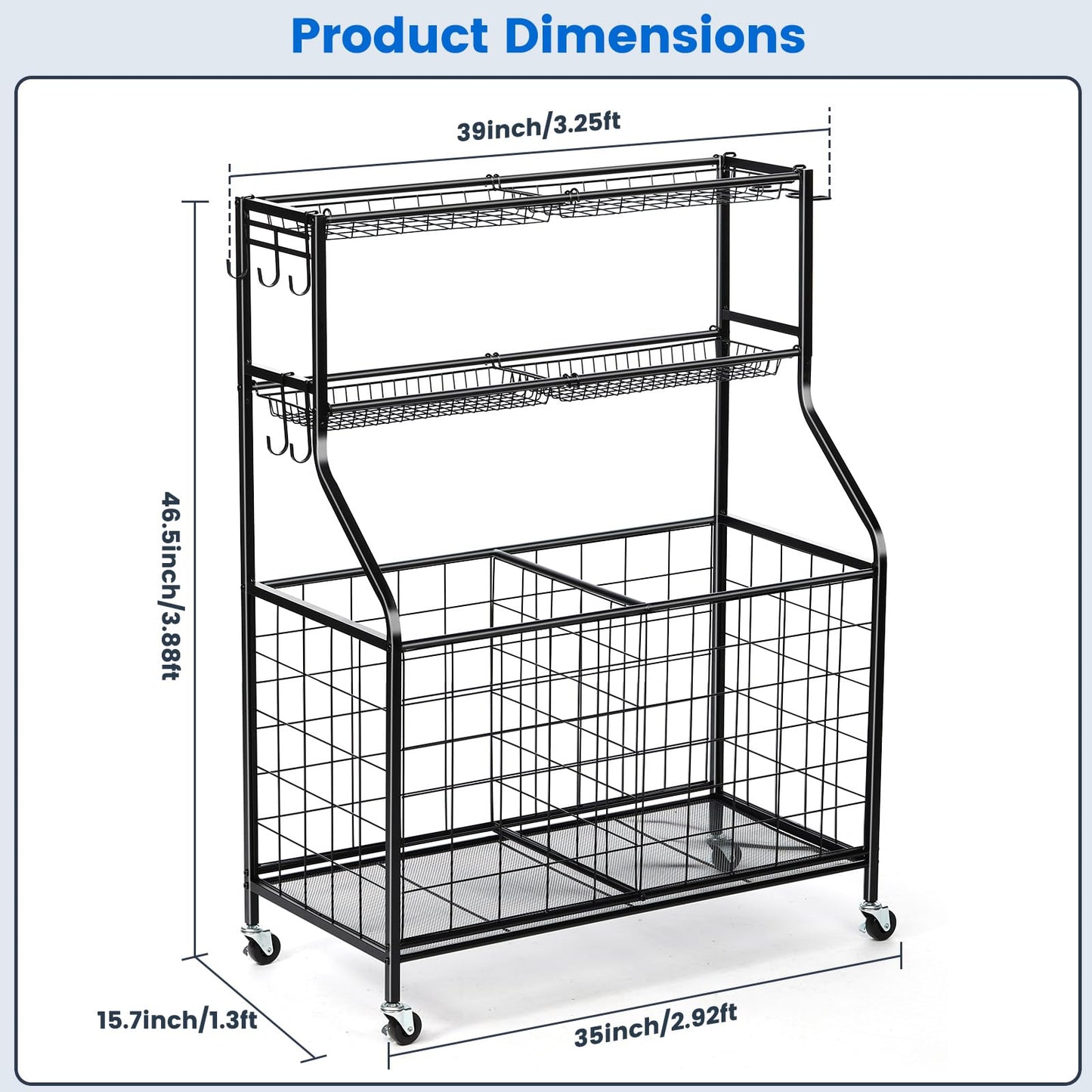 Kinghouse Sport Equipment Organizer for Garage, Steel Basketball Rack with Bat Holder and Hooks, Easy Assembly Storage for Balls, Kids' Toys, Workout Gear, Home Gym, Outdoor