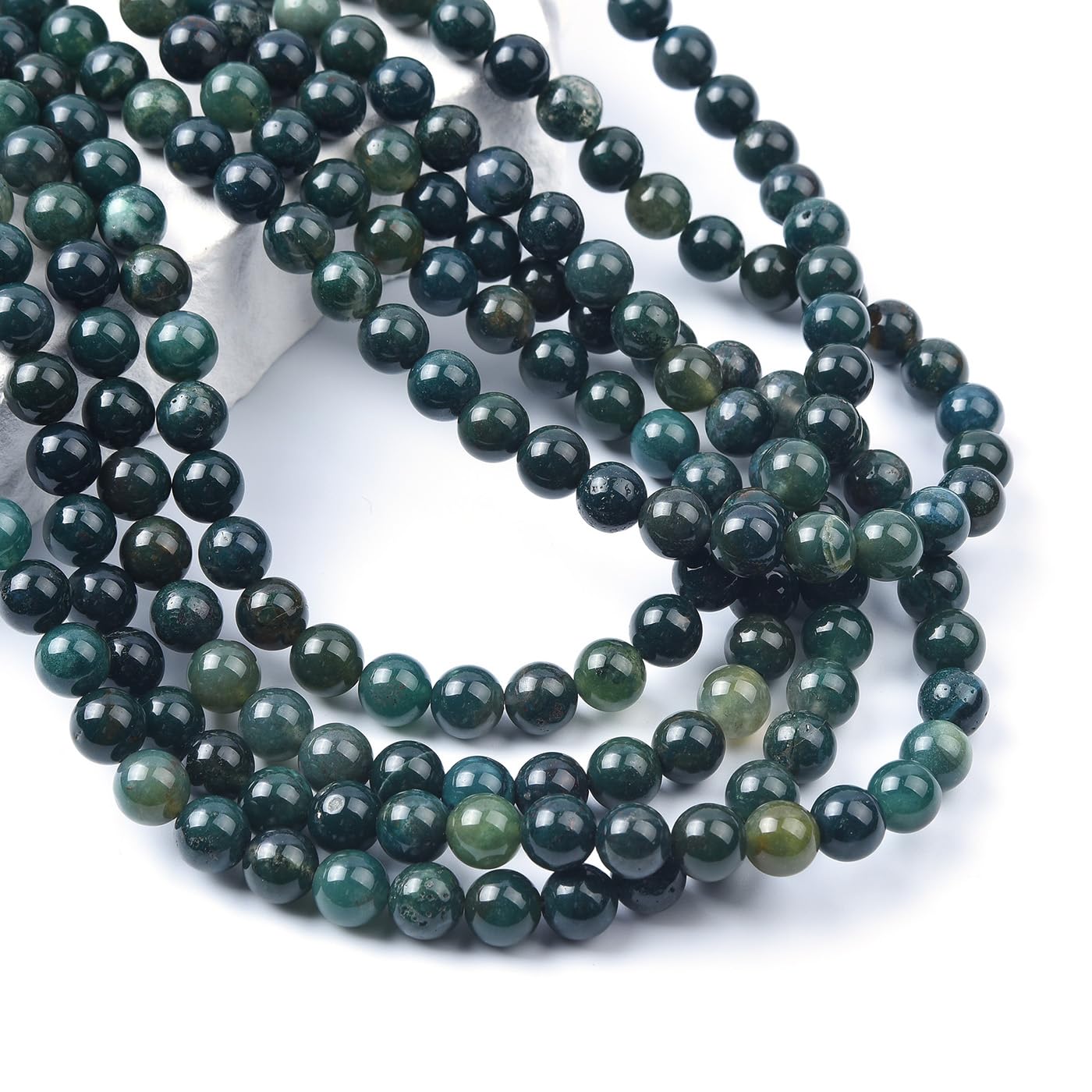 Genuine Green Moss Agate Beads for Jewelry Making Gemstone Semi Precious Stone Round 6mm Strand 15"(58-62pcs)