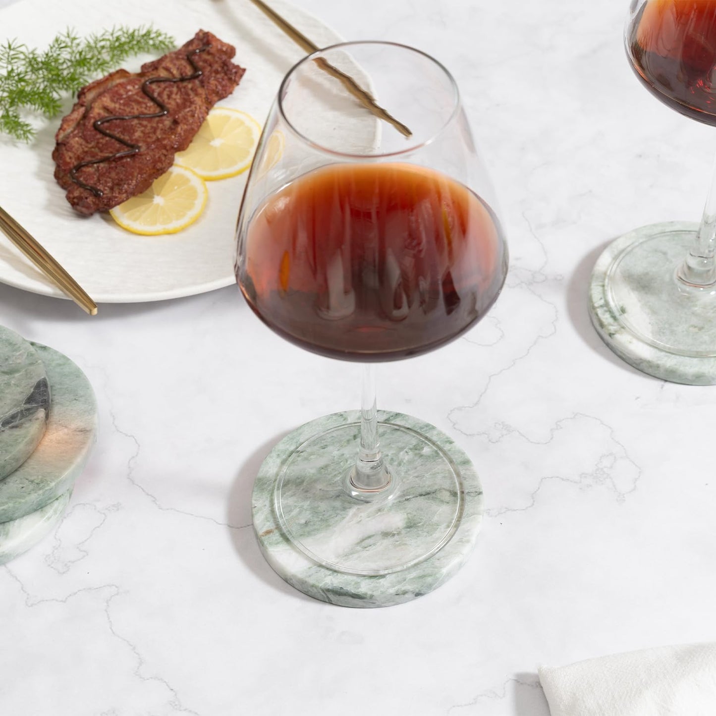 Green Marble Drink Coasters, Natural Stone Coasters - Set of 4, Elegant Home Decor