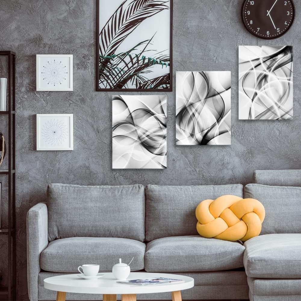 Creoate Abstract Canvas Wall Art Set of 3 - Black and White Large Wall Decor for Living Room and Bedroom (16x24 Inch)