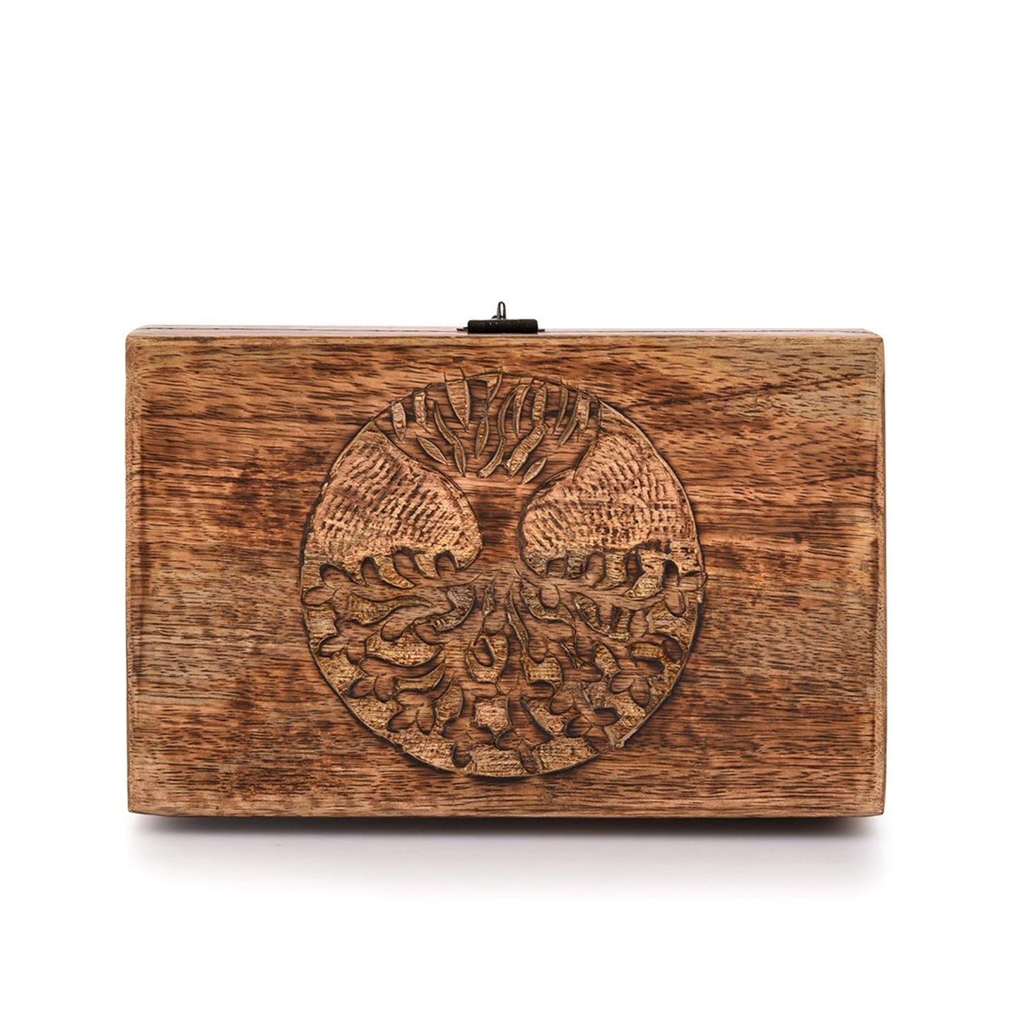 Samhita Handmade Mango Wood Tree of Life Engraving Beautifully Keepsake Box Jewellery Organiser Unique Gift Ideas for Men & Women (Flame Work Finish)