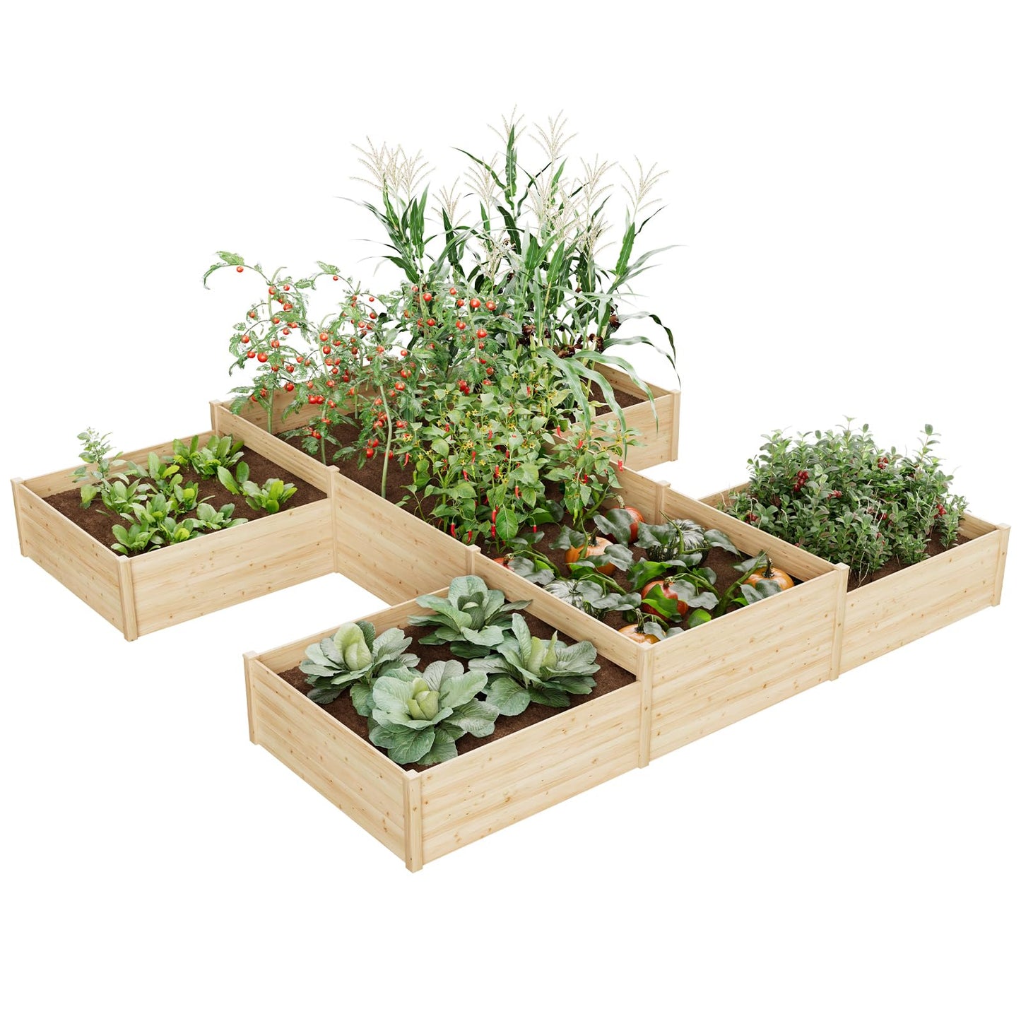 SPECRAFT H-Shaped Raised Garden Bed, 12x12x2 ft, Double-Layer Wooden Planter Box for Outdoor Patio Garden,180 cu. ft Capacity