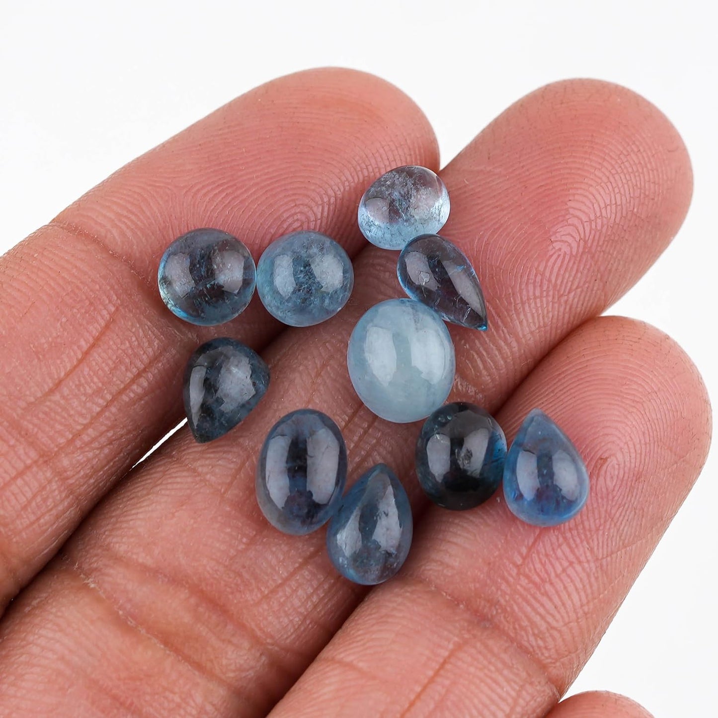 CRYSTALIS (10pcs) AAA+ Deep Sea Blue Aquamarine Natural Loose Gemstone Wholesale Bulk Cabochons Jewelry Making Supply, Chakra Healing Polished Stone, DIY, Gem Collection (5-8mm)