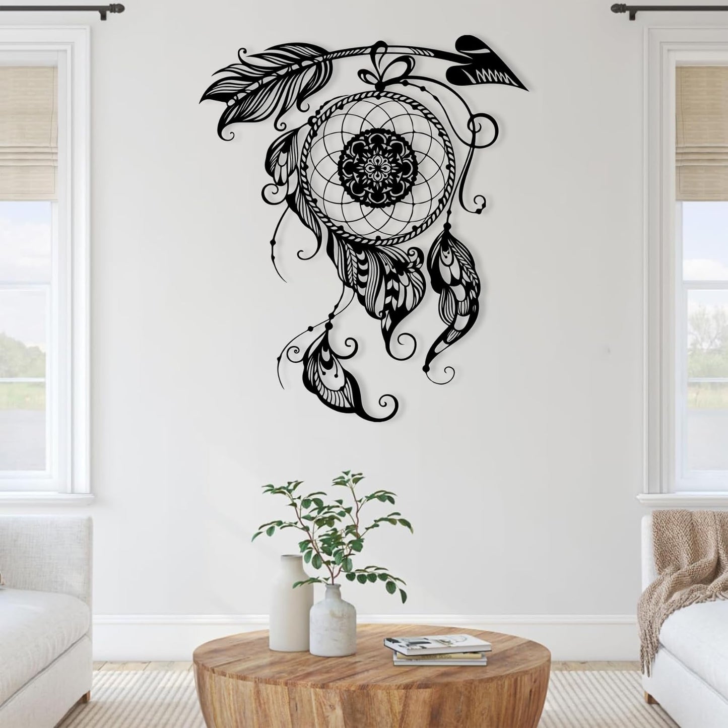Metal Wall Art Dream Catcher Decor, Dream Catcher Wall Decor Large, Boho Wall Decor, Boho Dream Catcher, Dream Catcher Design, Metal Wall Decor, Interior Decor (White, 18.5"x22"/47x55cm)