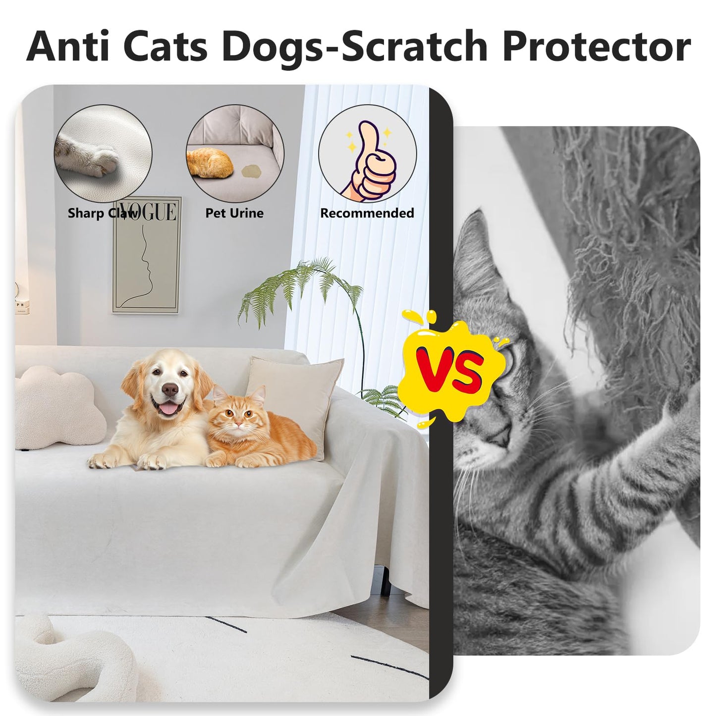 STACYPIK White Waterproof Couch Cover Scratch Resistant Sofa Cover for 3 Cushion Couch Thickened Non Slip Sofa Throw for Sectional Water Resistant Sofa Slipcover for Cats Dogs Furniture Cover-71X118IN