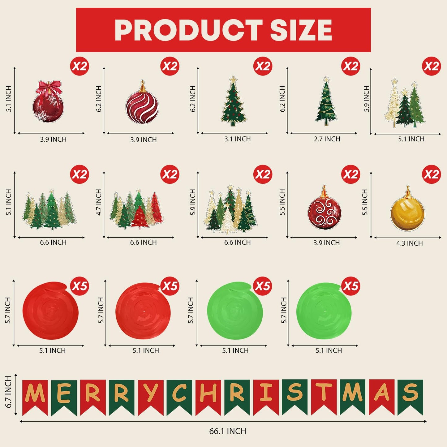 Horaldaily Christmas 44 Pieces Party Hanging Swirl Banner Decorations, Christmas Trees Ball Ornaments Party Hanging Swirls Streamers Ceiling Decor for Home Office Classroom School Boys Girls Supplies