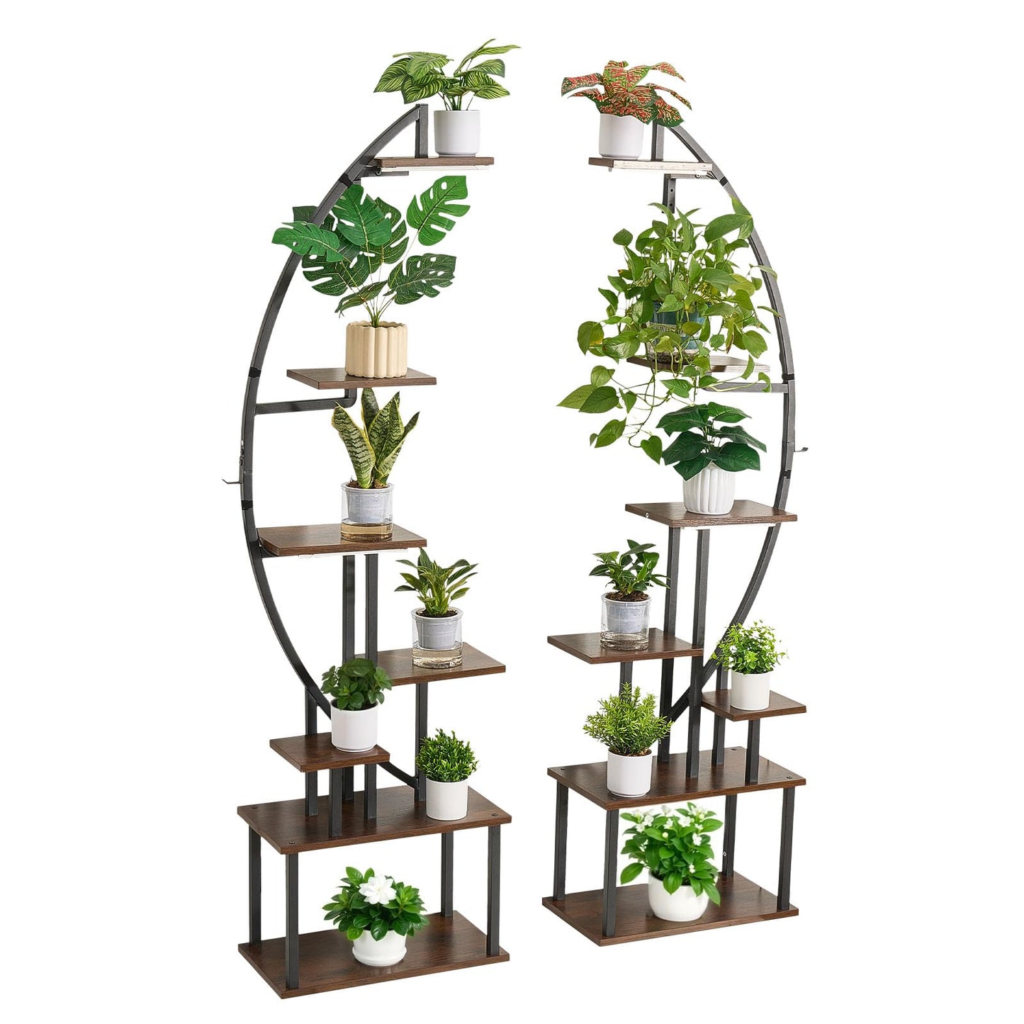 VEVOR Plant Stand Indoor with Grow Lights, 65.5 in Tall 7-Tiered Lighted Plant Shelf, 2 Pack Metal Corner Plants Holder, 3 Timer & 10 Brightness, Half-Moon Shaped Flower Display Rack for Living Room
