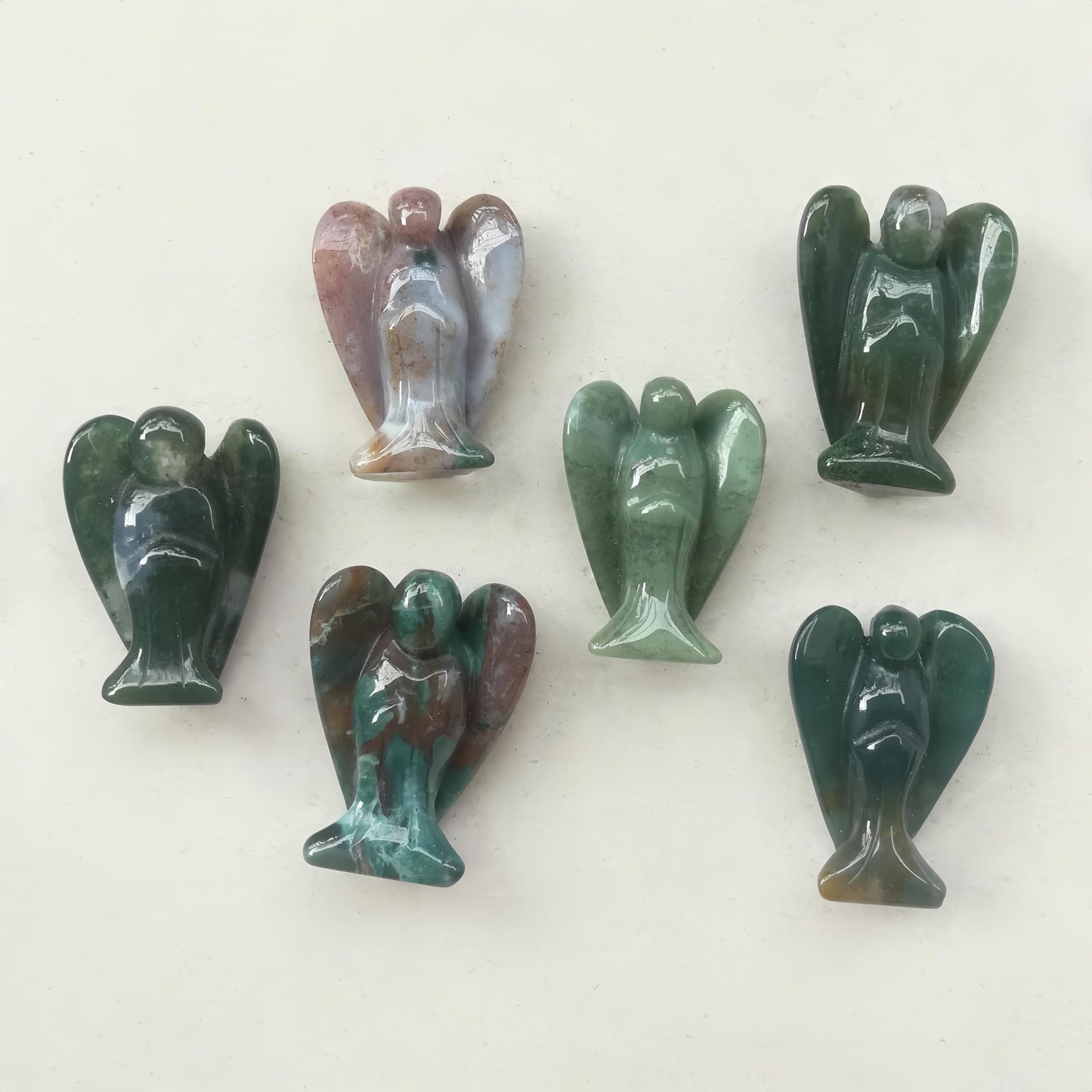 Afucats Natural India Agate Healing Guardian Angel Indoor Decorative Stone,1.5 Inches Carving Pocket Palm Statue,Gift for Her Christmas Décor