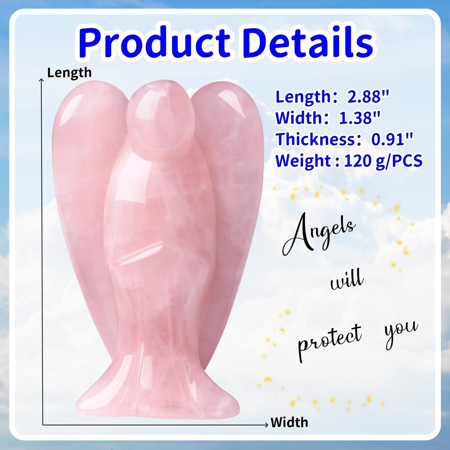 YATOJUZI 3" Rose Quartz Angel Decor Big Hand-Carved Angels Guardian Sculpture Statue Figurines Natural Crystal Stones and Healing Crystals Pink Home Room Office Desk Decoration Wisdom Gifts for Women