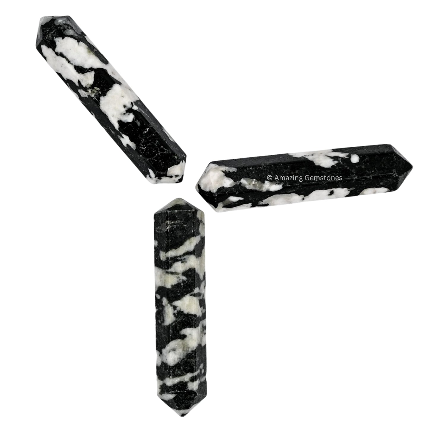 Amazing Gemstone Black and White Tourmaline Crystal Points Bulk Healing Crystals & Stones - Pack of 3 Double Terminated Healing Wand Point Bulk Crystals for Crafts, Crystal Grid, DIY for Beginners
