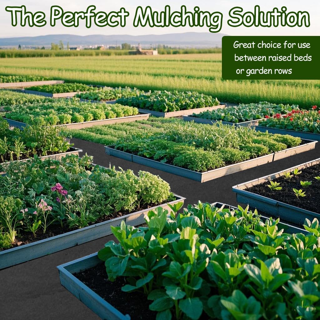 2Pcs Recycled Felt Mulch Mat Roll for Landscaping 8.2'x2' Black Garden Pathway Reusable Fabric Walkway Mat Permanent Mulch Sturdy Bed Liner Edging Border for Plants Vegetables Flower Weed Barrier