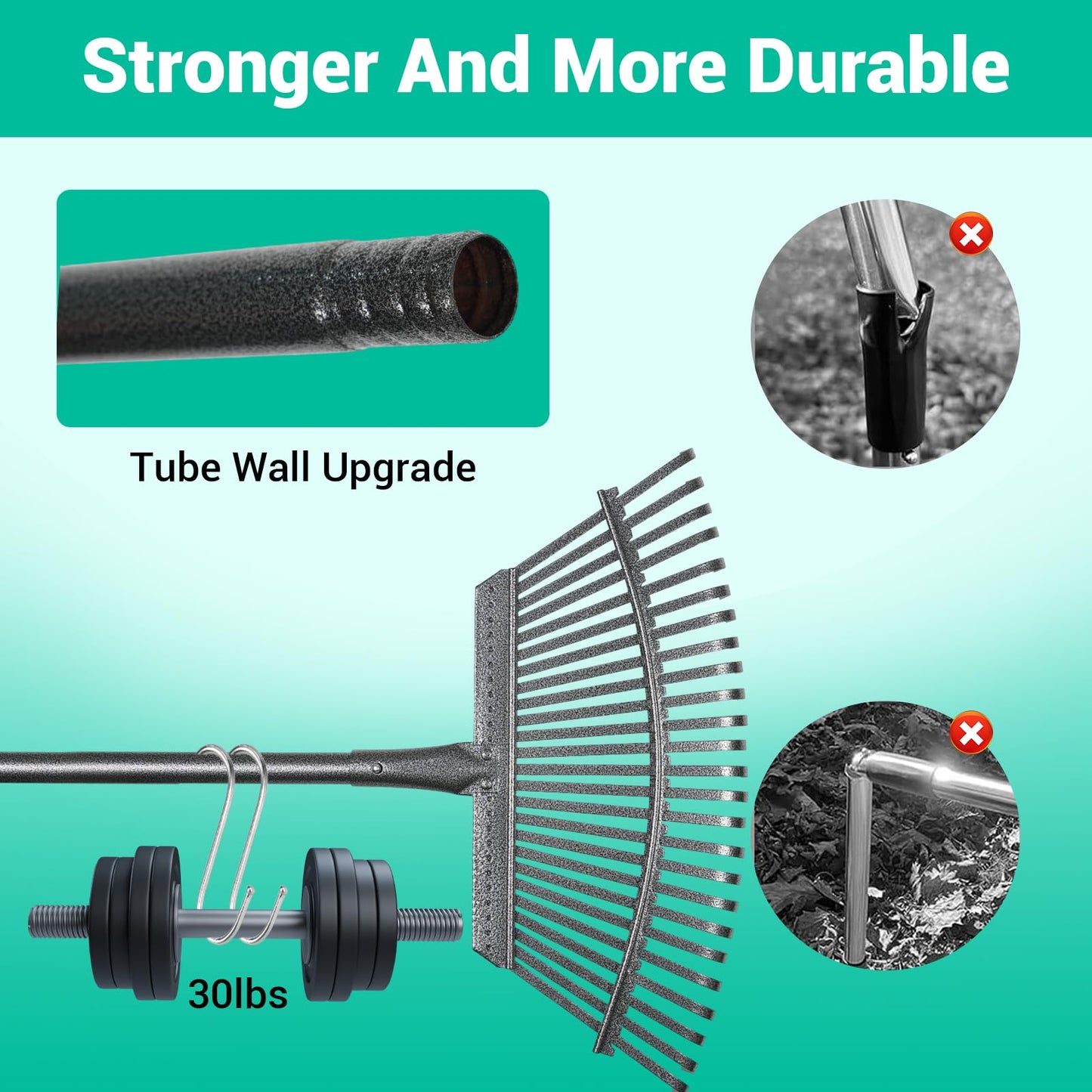 Serqd Adjustable Garden Rake for Leaves 36-73" Long Handle, 18" Wide, Heavy Duty with 25 Metal Tines ,Includes 32Gallon Leaf Bags,Designed for Lawns, Grass, Shrubs ,Flower Beds