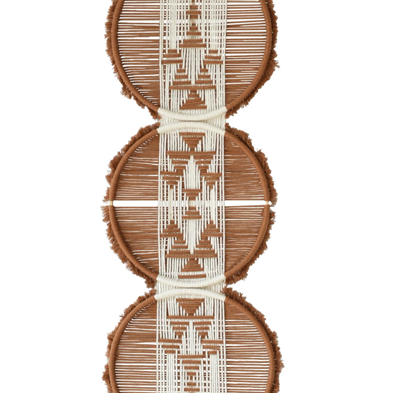 Flber Macrame Wall Hanging Brown and white Boho Wall Decor Art Living room wall art Round Handmade Geometric Lines Home Décor 11.8W x 65L