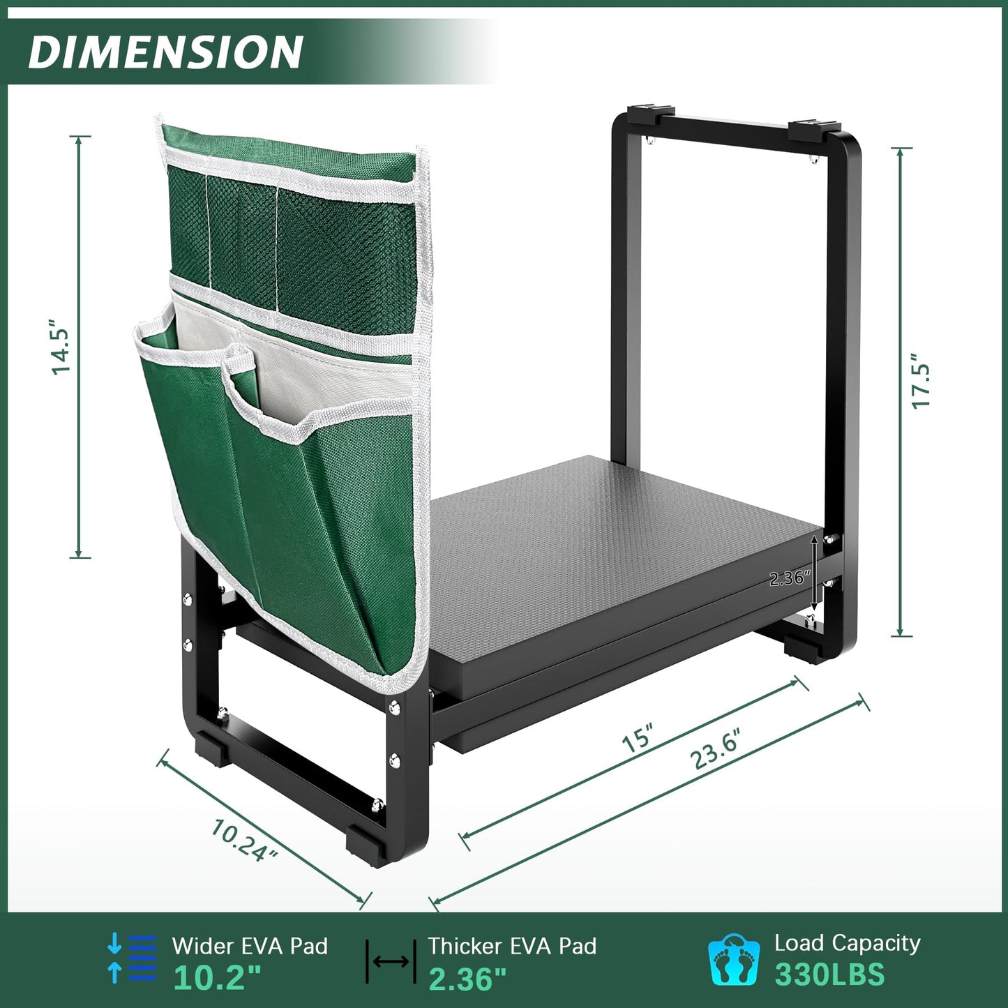 FLINTER Wider Garden Kneeler and Seat, Heavy Duty Thick Gardening Bench for Kneeling and Seat - Garden Kneelers for Seniors, Gardening Stools for Women, Grandparents, Gardeners, Black