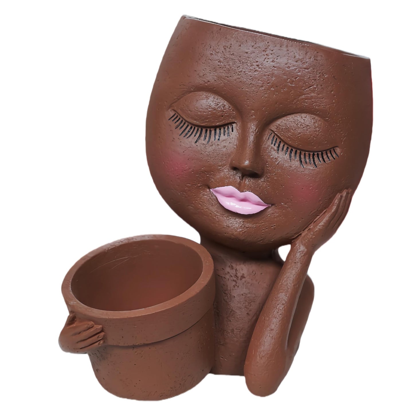 ASDFG Face Double Plant Pot - Cute Succulent Head Planters Indoor Outdoor Decor, Resin Flower Pots with Drainage Hole, Unique Ideal Present, Gifts for Women/Mother