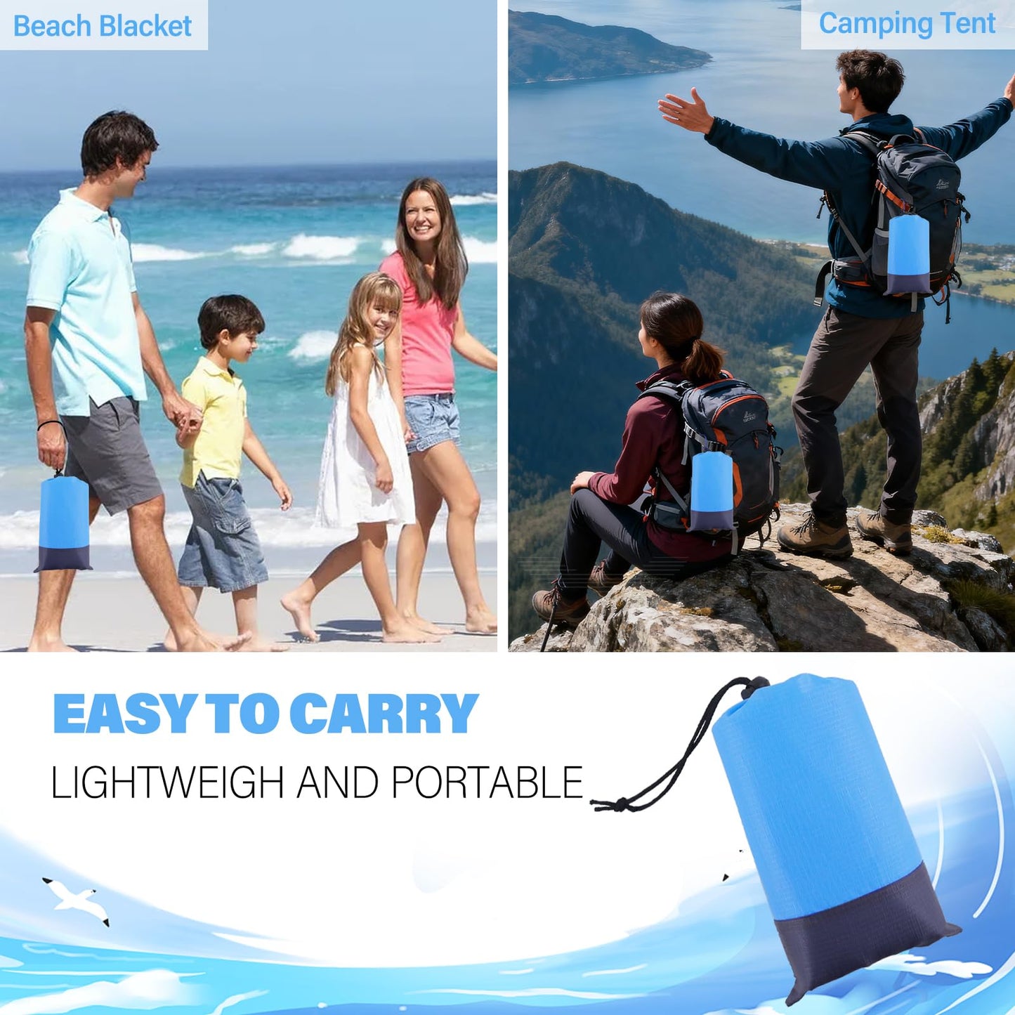 Decorwell Beach Blanket Waterproof Sandproof 110"x118" 1-8 Adults Extra Large Beach Mat Quick Drying Outdoor Picnic Mat Beach Accessories for Travel, Camping, Hiking