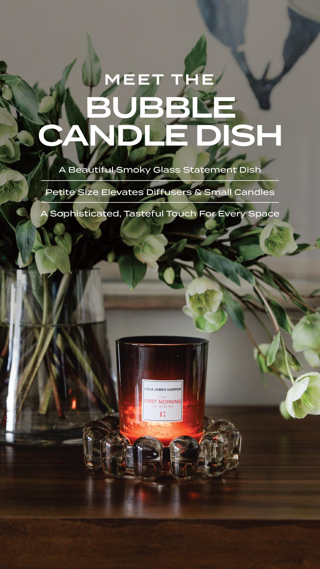 Alice Lane Original Bubble Candle Dish – Chic Smoky Glass Candle Dish for Home Decor – Decorative Modern Candle Holder for Small Candles & Diffusers