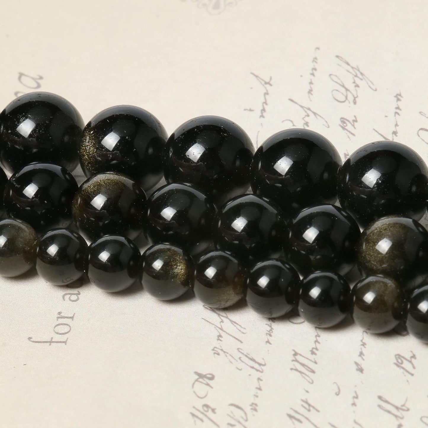 60pcs 6mm Natural Stone Beads Gold Obsidian Beads Energy Crystal Power Gemstone for Jewelry Making, DIY Bracelet Necklace
