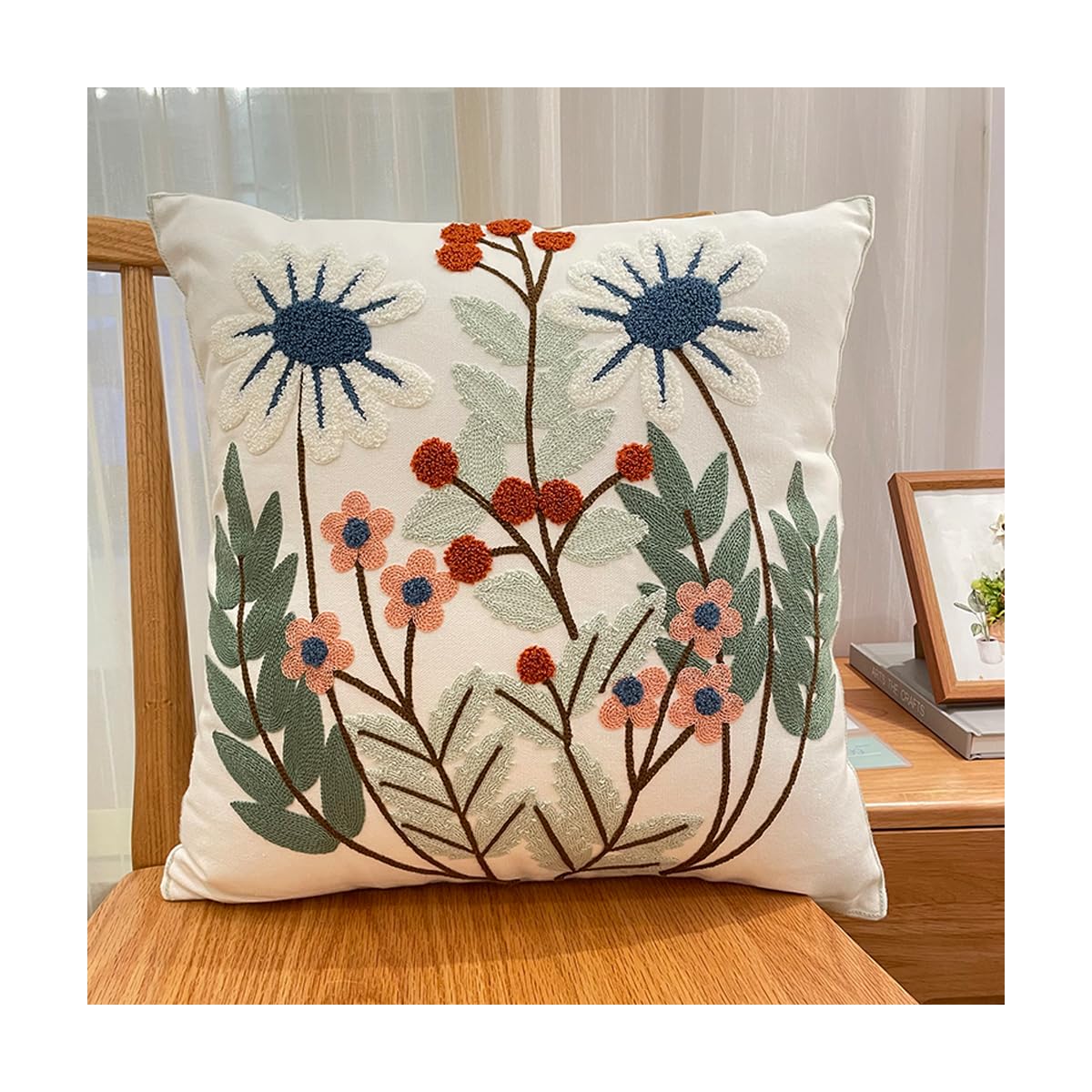 YIcabinet Pillow Covers Set of 2, Embroidered Leaves Pattern Throw Pillow Cover,Square Cotton Cushion,Pillow Case for Sofa Bedroom Couch,18"x18"