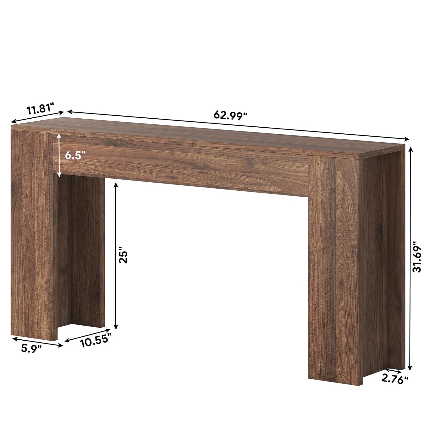 knoworld 63-Inch Long Console Table with LED Light, Farmhouse Sofa Table Behind Couch, Wooden Console Table for Entryway Hallway Entrance Living Room, Brown