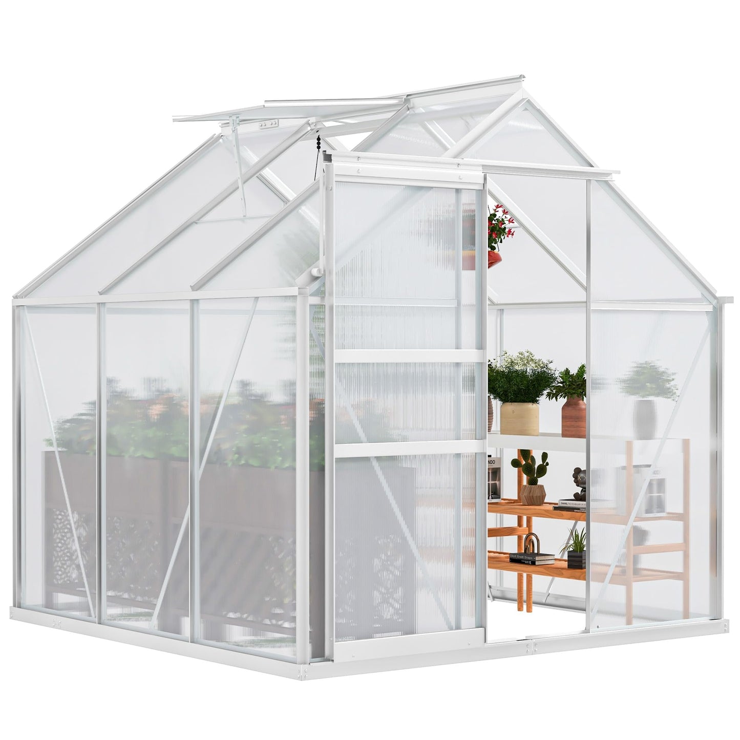 DWVO 6x6FT Polycarbonate Greenhouse for Outdoors, Large Heavy Duty Aluminum Greenhouses with Sliding Doors and Vent Window, Walk-in Greenhouse Large Sun House for Garden Backyard, Silver