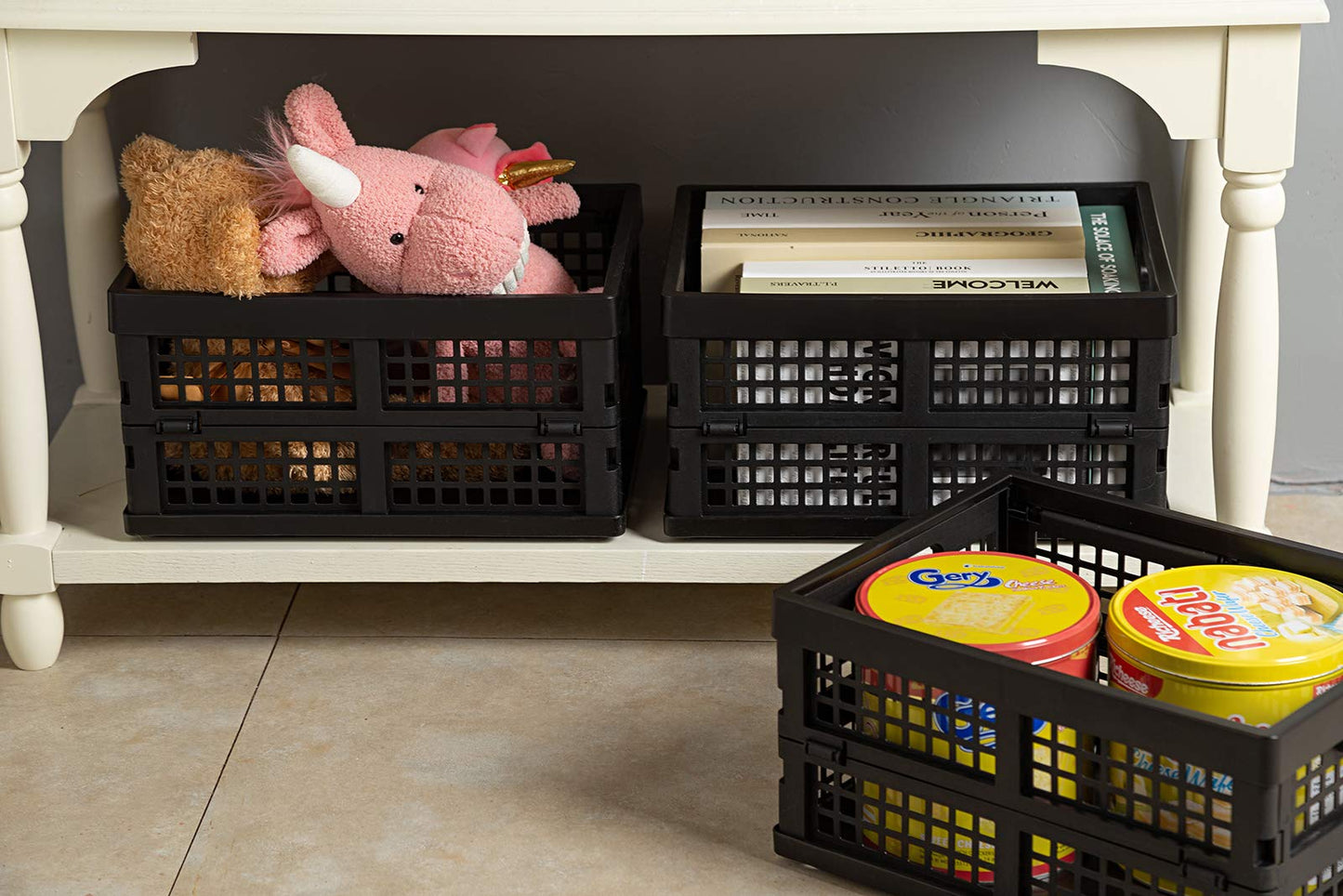Eslite 16L Plastic Collapsible Storage Crates,Folding Crates Storage,Pack of 4,Black
