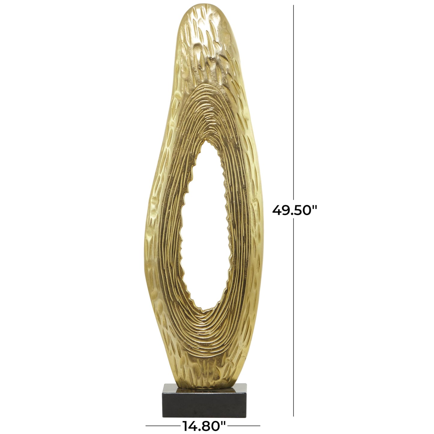 Deco 79 Aluminum Metal Abstract Decorative Sculpture Teardrop Home Decor Statue with Black Base, Accent Figurine 15" x 5" x 50", Gold