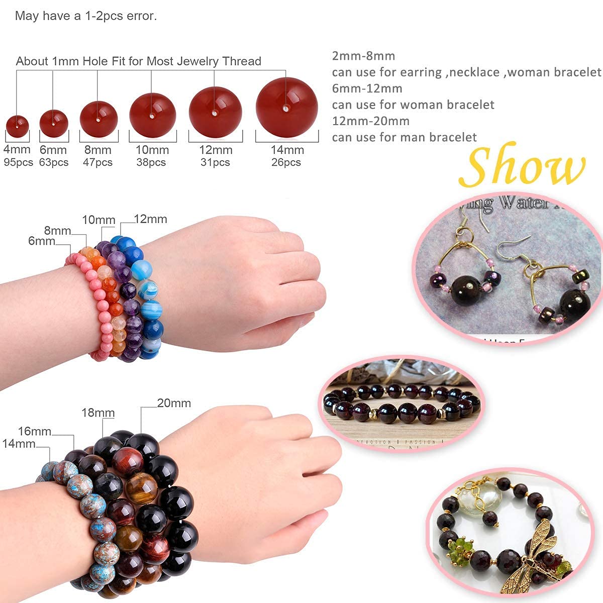 GEM-Inside Garnet Gemstone Loose Beads 8mm Natural AAA Red Round Crystal Energy Stone Power for Jewelry Making 15"