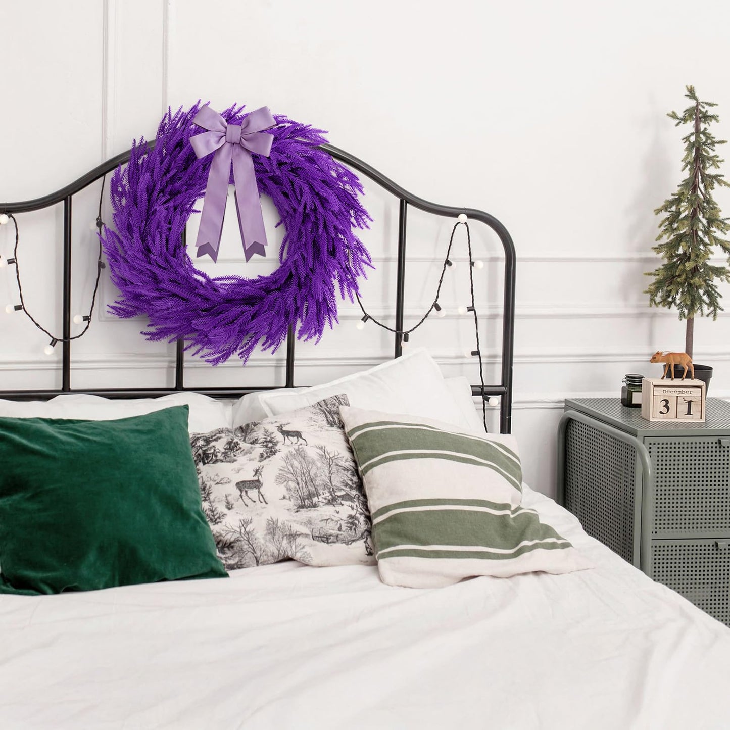 N&T NIETING Christmas Garland Norfolk Pine Garland Real Touch Artificial Christmas Purple Xmas Garland for Mantle, Table Holiday Fireplace Staircase Indoor Outdoor Christmas Decorations (9 FT)