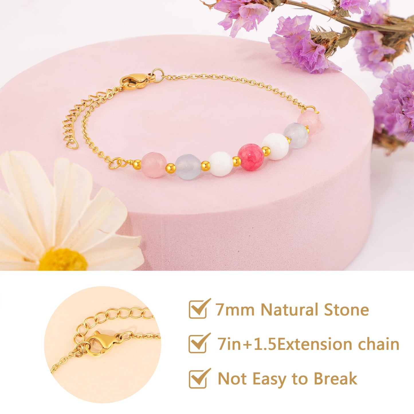 JoycuFF New Beginnings Gifts for Women, Good Vibes Only Moonstone Bracelet, Protection Positive Happiness Bracelets for Women