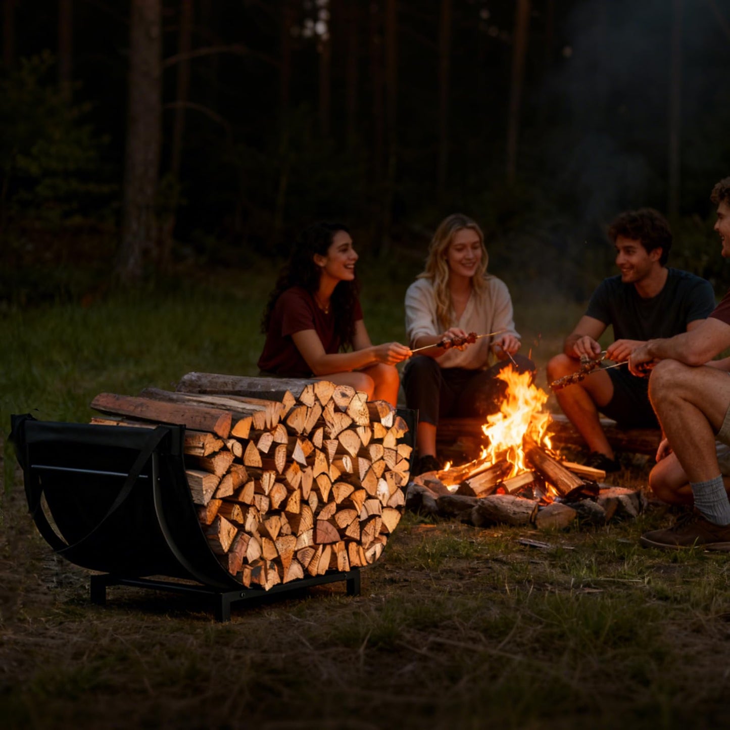 facka Curved Firewood Rack, Indoor Outdoor Log Firewood Holder, Metal Fireplace Wood Storage, Waterproof & Rustproof(Curved 30Inch Rack with Bag)