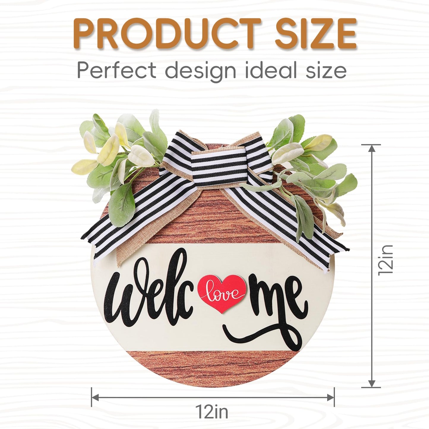 WSTPUPU Interchangeable Seasonal Welcome Sign Front Door Decoration Rustic Round Wood Wreaths for Spring Summer Fall Winter Holidays and Valentine's Day
