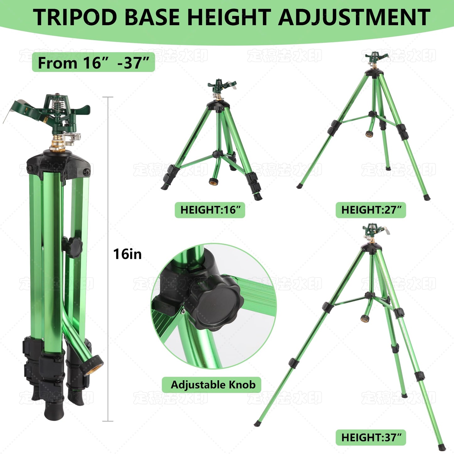IRRSTPRO Green Zinc Alloy Water Bird Sprinkler, Heavy Duty Tripod Base Garden Sprinkler, 360 Degree Large Area Irrigation, Durable Flip Lock Legs & Adjustable Nozzle, 1 Pack